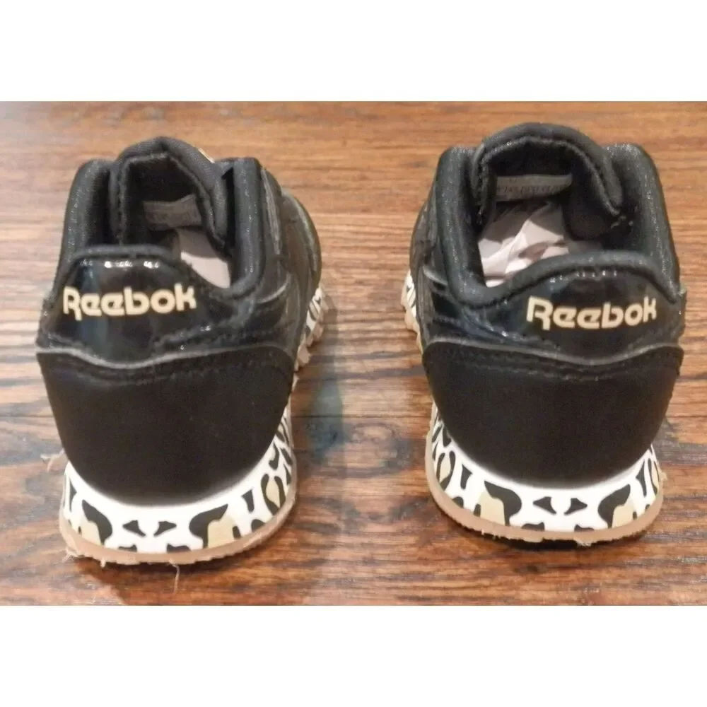 Reebok Classic Sneakers Shoes Black Cheetah Baby Girl Toddler Size 5 NWOT